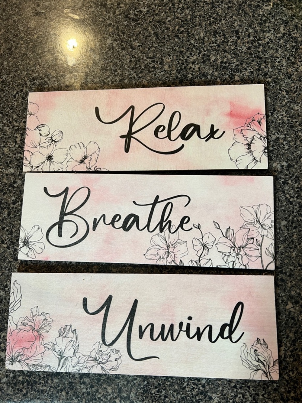 Relax Breathe Unwind Wall Art Trio - Pink Floral Home Wall Decor